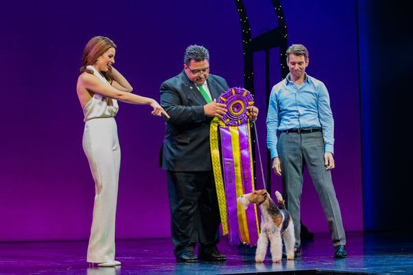 Anna Eilinsfeld, King and his handler, and Andy Karl Photo