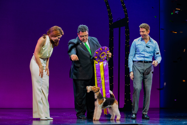 Anna Eilinsfeld, King and his handler, and Andy Karl Photo