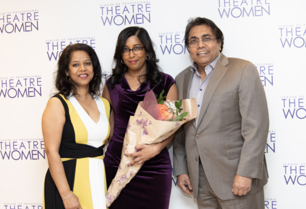 LPTW Lucille Lortel Award winner Natasha Sinha with her parents.    Photo credit: Val Photo