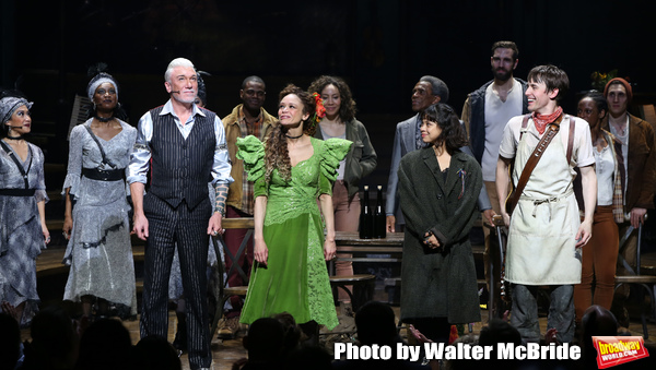 Patrick Page, Amber Gray, Eva Noblezada and Reeve Carney with cast Photo