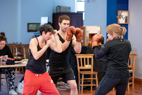 Kate Waters (fight director) and Tom Lorcan (Paul Stokes) and Fiona Skinner (Polly St Photo