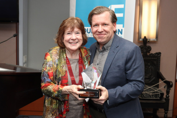 2019 Richard Seff Award winner Marylouise Burke and Playwright David Lindsay-Abaire Photo