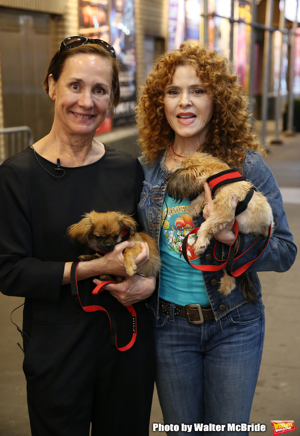 Laurie Metcalf and Bernadette Peters with dogs from The Humane Society of New York Photo