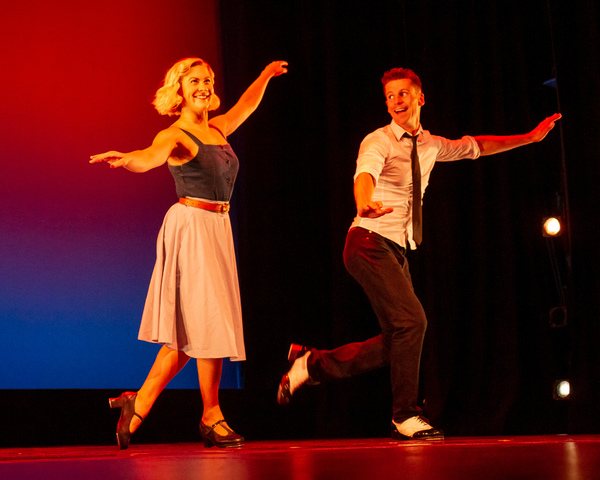 Eloise Kropp and Luke Hawkins performing a classic Fred Astaire and Ginger Rogers tap Photo