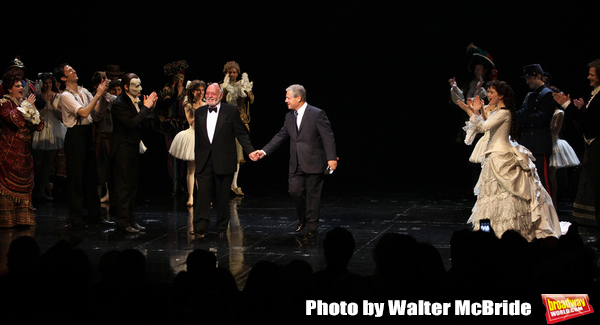 Hal Prince & Cameron Mackintosh with ensemble cast during the 'Phantom of the Opera'  Photo