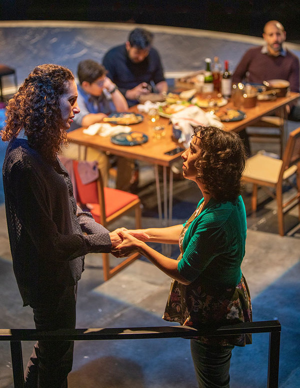 Lameece Issaq as Noura/Nora and Isra Elsalihie as Maryam, with Giovanni Cozic as Yaze Photo