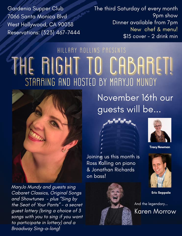 MaryJo Mundy's THE RIGHT TO CABARET A Monthly Residency to Begin at The Gardenia Supper Club 