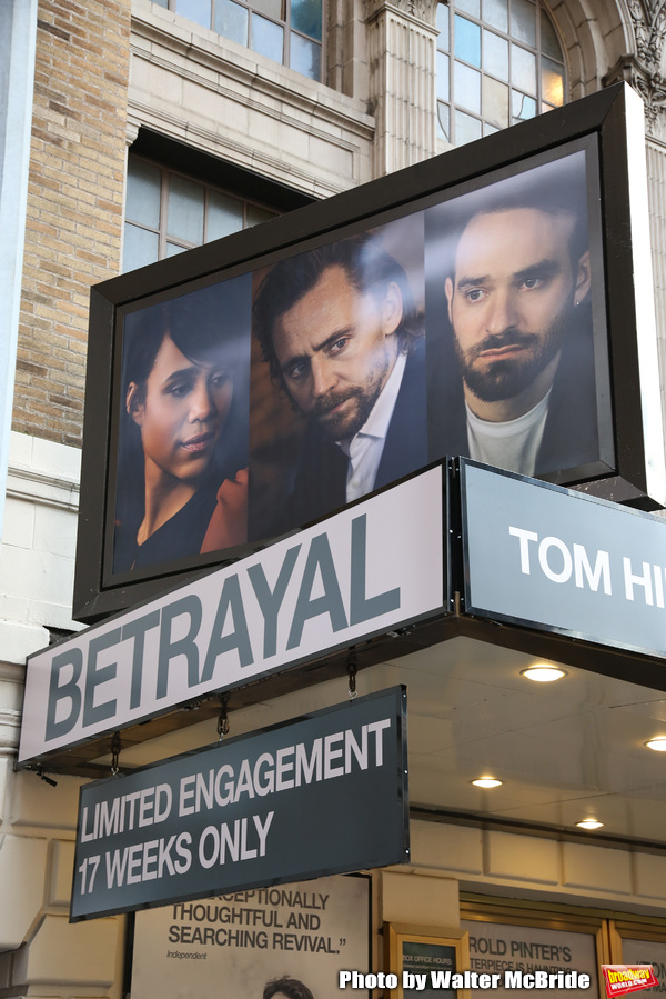 Theatre Marquee for Harold Pinter's "Betrayal" starring Tom Hiddleston, Zawe Ashto an Photo