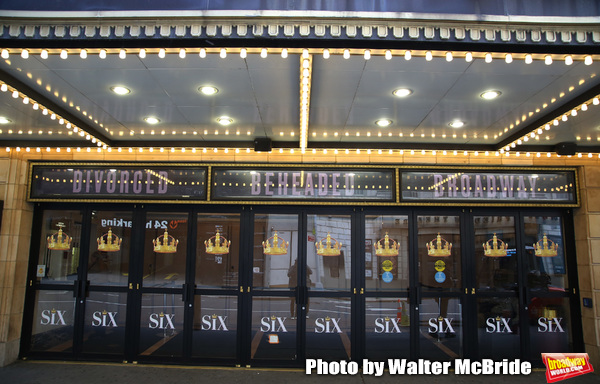 Theatre Marquee unveiling for "Six" staged as a pop concert starring the six wives of Photo