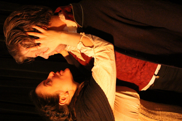 Sara Fellini as MYRA and Nicholas Thomas as TOM in The Wake of Dorcas Kelly.     Phot Photo