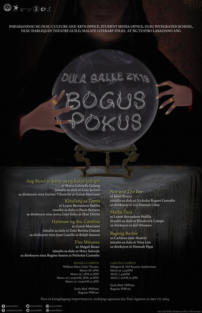 DLSU Harlequin Theatre Guild Presents Seven Plays in DULA SALLE 2K19: BOGUS POKUS 