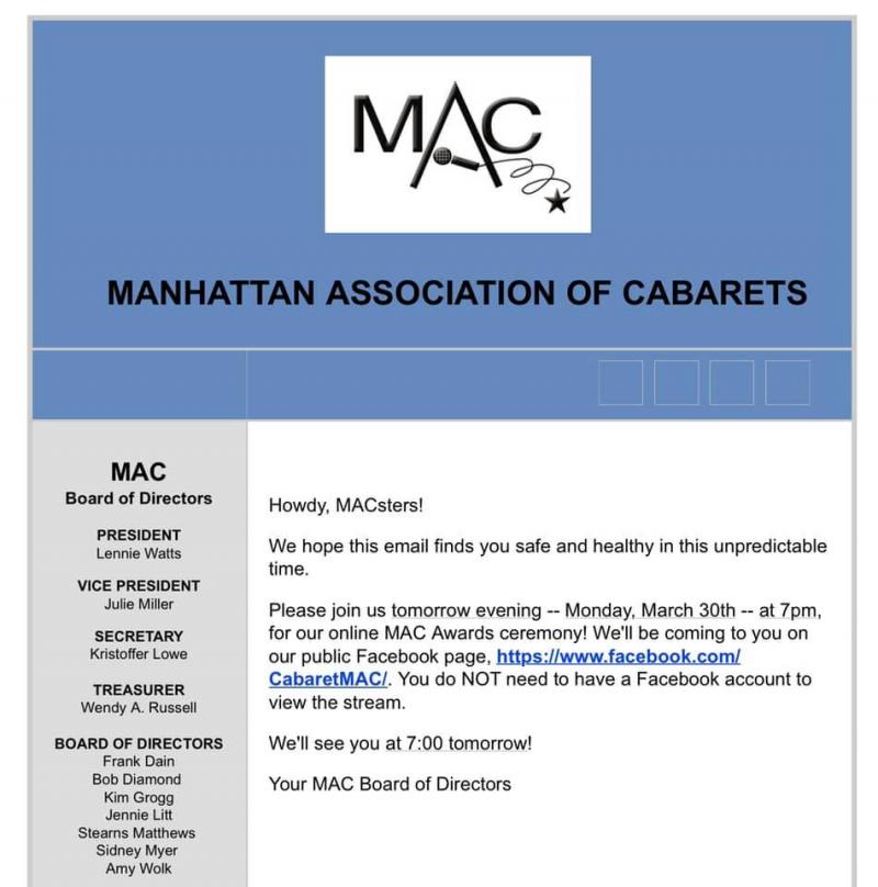 Feature: MAC AWARDS Will Be Announced Live Via Facebook Monday. March 30th at 7 pm Image
