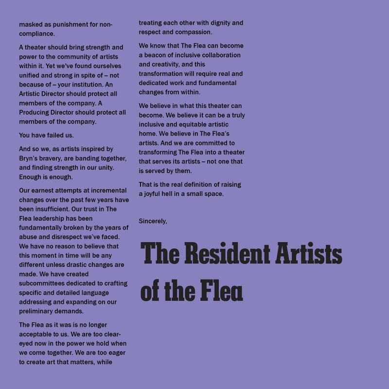 The Flea Announces Production Pause to 'Reflect on Misalignment of Values' 