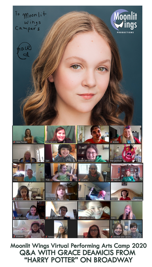 An autographed headshot To Moonlit Wings Campers from Grace DeAmicis Photo