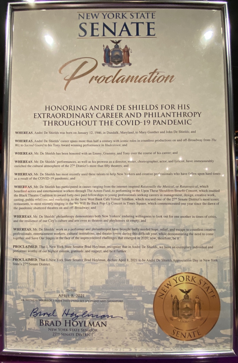 Senator Brad Hoylman Declares April 8, 2021 André De Shields Appreciation Day 