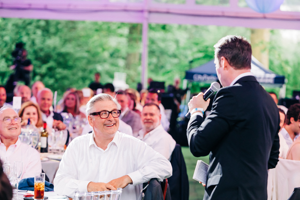 Todd Haimes (Artistic Director/CEO, far left), Alec Baldwin & auctioneer Pat Tully  Photo