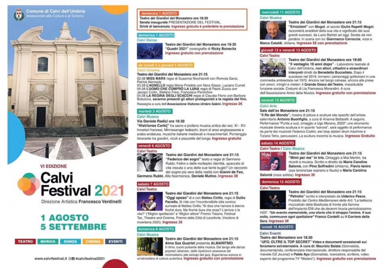 Feature: CALVI FESTIVAL 2021 - ARTE E CULTURA a CALVI DELL'UMBRIA  COMUNICATO STAMPA 