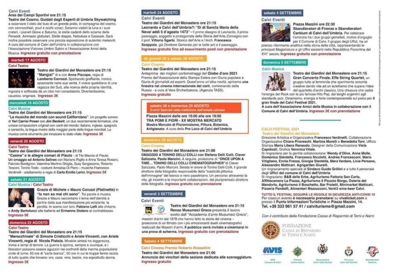 Feature: CALVI FESTIVAL 2021 - ARTE E CULTURA a CALVI DELL'UMBRIA COMUNICATO STAMPA Image