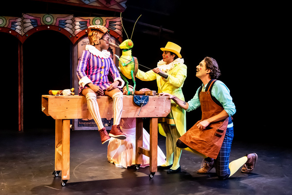 Cassandra Hercules as Pinocchio, Serin Ibrahim as Grillo and Anthony Spargo as Gepett Photo