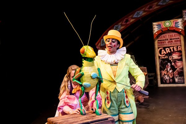 Serin Ibrahim as Grillo in Pinocchio at Greenwich Theatre Photo