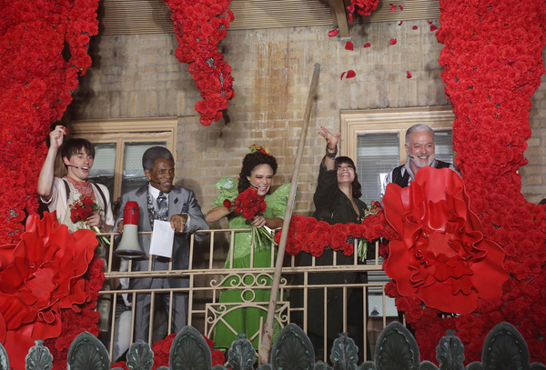 Reeve Carney, Andre De Shields, Amber Gray, Eva Noblezada and Tom Hewitt    Photo