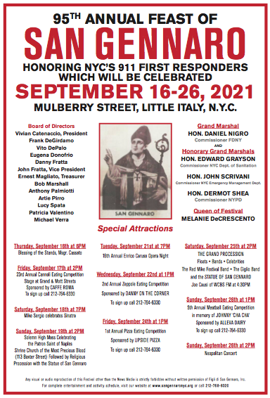 FEAST OF SAN GENNARO is Back 9/16 to 9/26 