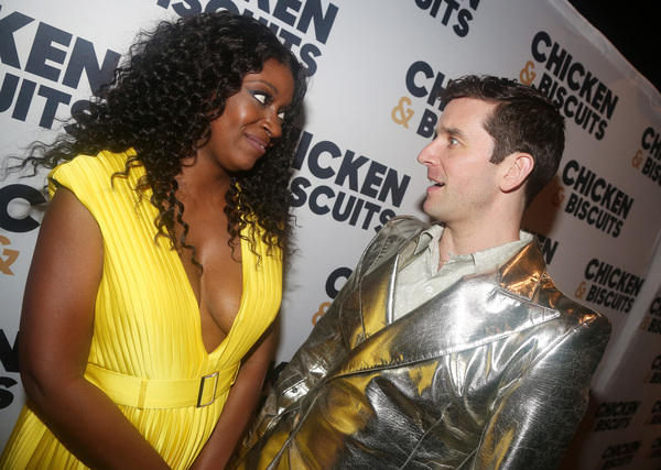 NEW YORK, NEW YORK - OCTOBER 10: Alana Raquel Bowers and Michael Urie chat at the ope Photo