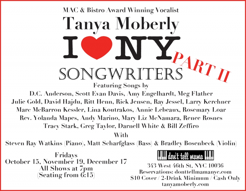 Review: Tanya Moberly Sets The Standard With I LOVE NEW YORK SONGWRITERS PART II at Don't Tell Mama 