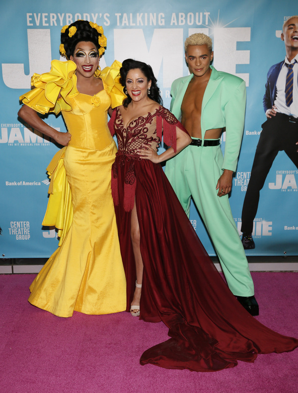 From left, cast members Bianca Del Rio, Hiba Elchikhe and Layton Williams arrive befo Photo