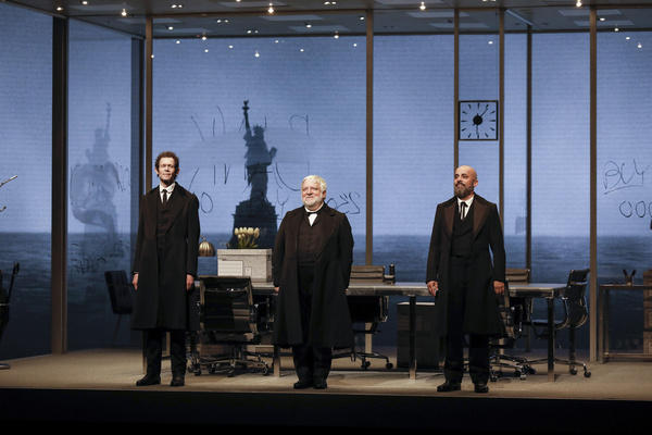From left, cast members Adam Godley, Simon Russell Beale, and Howard W. Overshown dur Photo