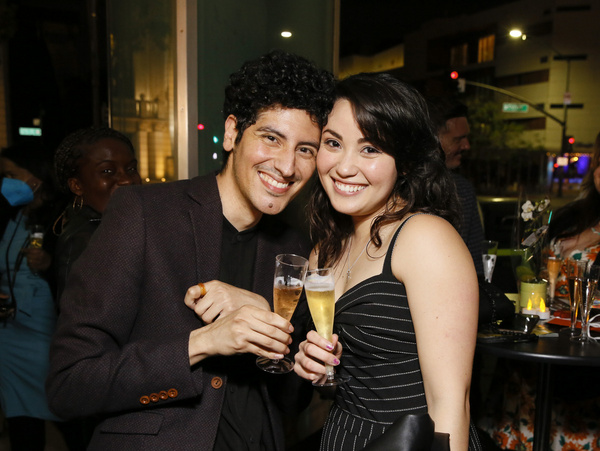From left, playwright Benjamin Benne and cast member Sabrina Fest during the champagn Photo