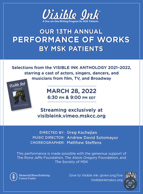 Interview: Catherine Porter of March 28th's VISIBLE INK: PERFORMANCE OF WORKS BY MSK PATIENTS 