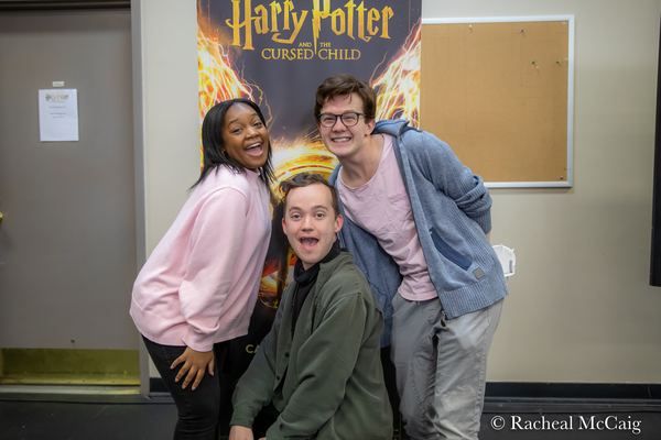 Hailey Lewis (Rose Granger-Weasley), Luke Kimball (Albus Potter), and Thomas  Mitchell Barnet (Scorpius Malfoy) playing around. Photo (2022-04-04)