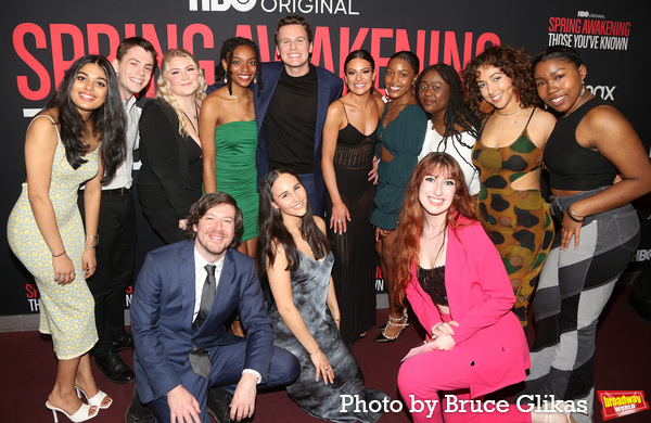 Jonathan Groff, Lea Michele and John Gallagher Jr. with "Spring Awakening" Super-fans Photo