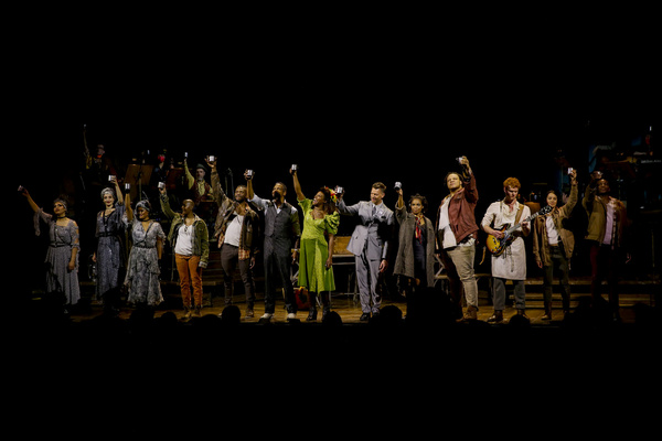 The company during the curtain call after the opening night performance of ?Hadestown Photo