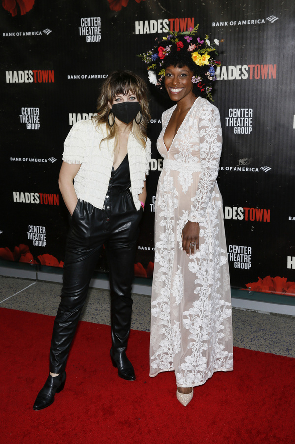 From left, writer and composer Ana s Mitchell and cast member Kimberly Marable arrive Photo