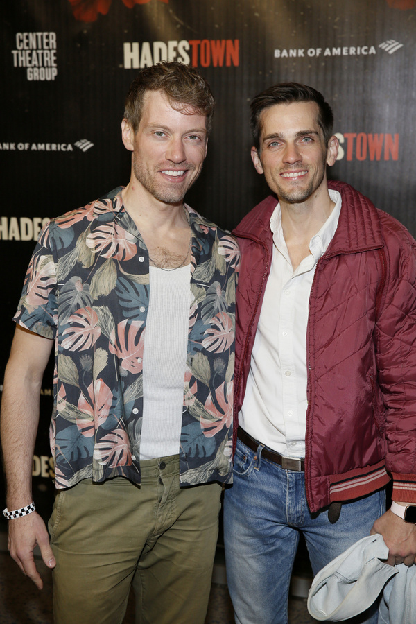 From left, actor Barrett Foa and Andrew Urankar arrive for the opening night performa Photo