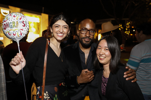 From left, designer Mextly Couzin, playwright Dave Harris and designer Megumi Katayam Photo