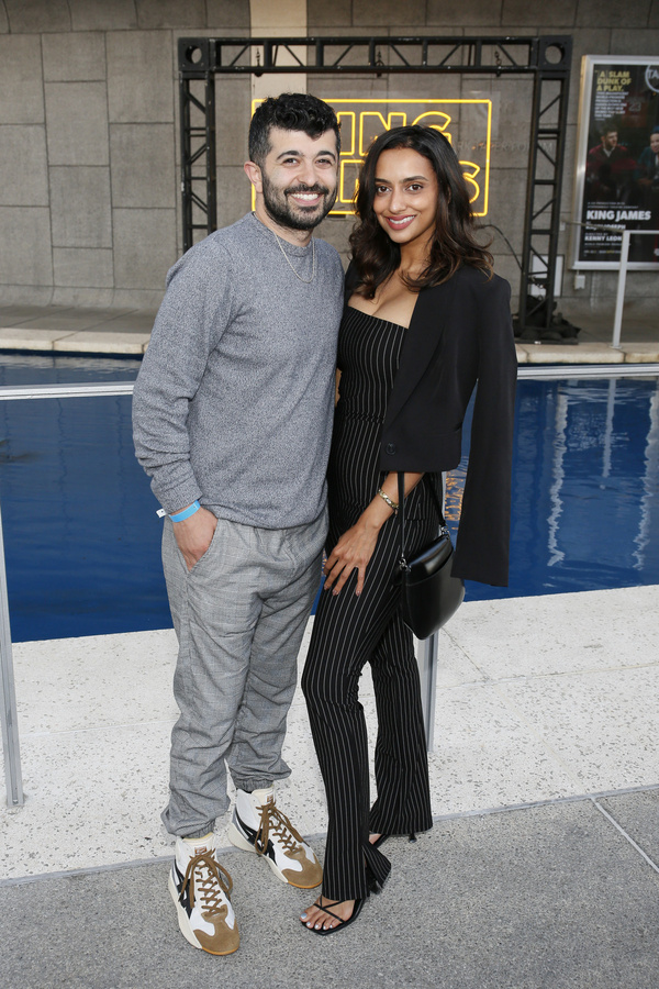 From left, actor Behzad Dabu and Sana Afzal arrive before the opening night performan Photo