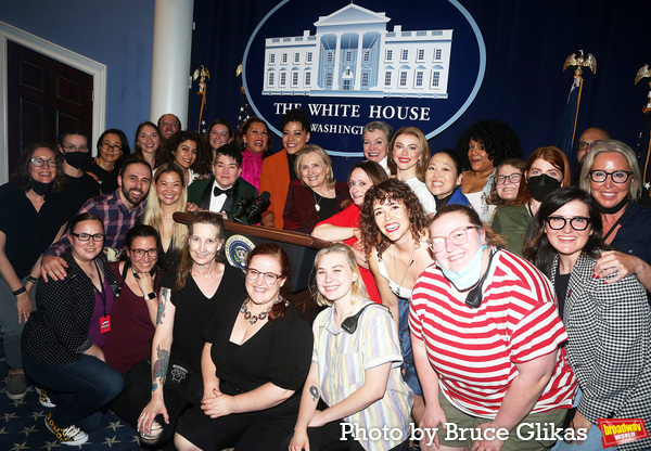 Hillary Clinton poses with the cast, crew and company  Photo