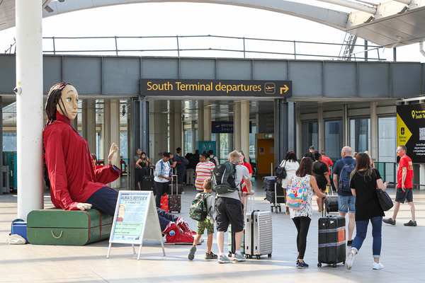 Photos: Five Metre-tall Puppet Aura Lands At Gatwick As Part Of Creative Crawley 