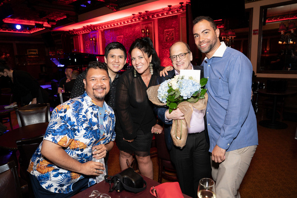 Jay Dompor, Rody Ortiz, Christina Poulopoli, John Minnock and Matt Drucker at 54 Below on August 4, 2022 Photo by Leslie Farinacci