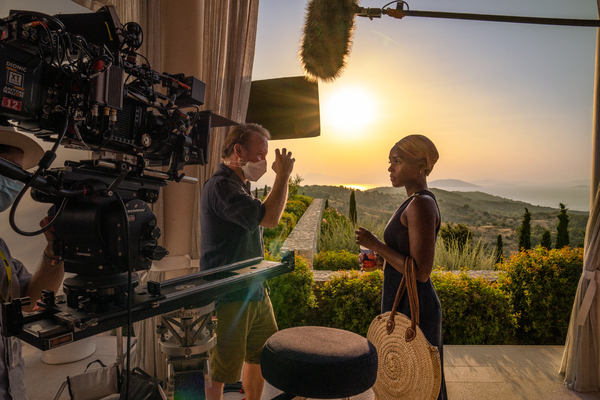 Rian Johnson & Janelle Monae filming Glass Onion