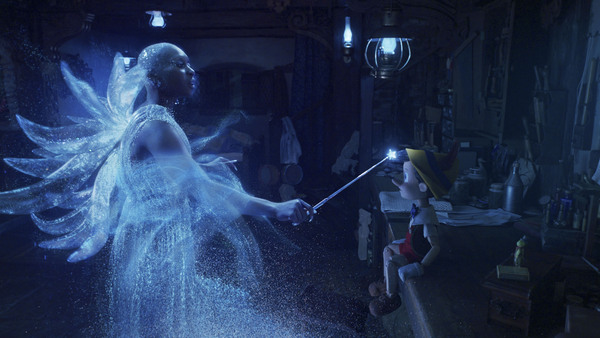 Cynthia Erivo as the Blue Fairy, Pinocchio (voiced by Benjamin Evan Ainsworth), and J Photo