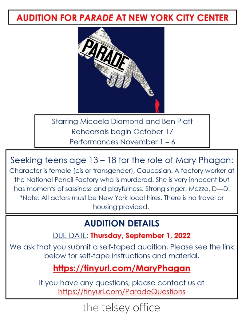 New York City Center PARADE Holds Virtual Open Call to Cast Mary Phagan 