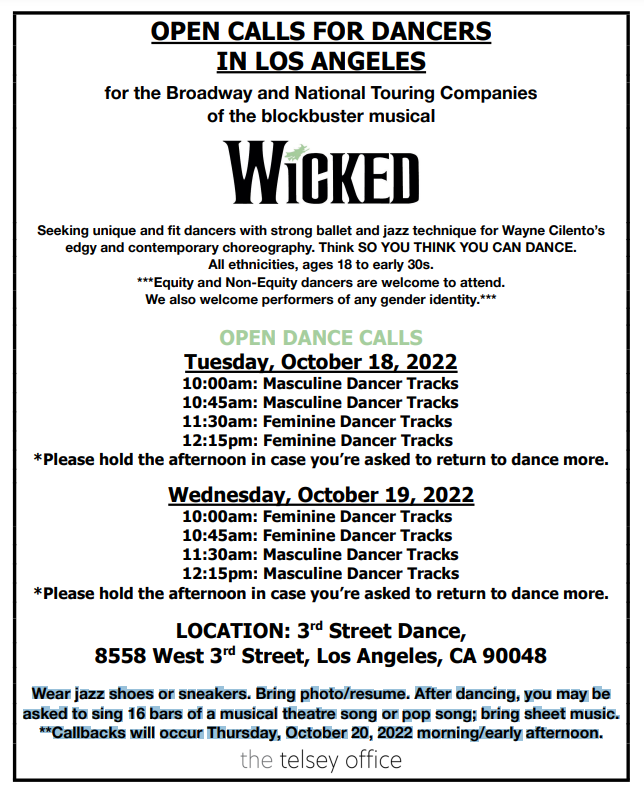 WICKED to Hold Open Dance Call in Los Angeles for Broadway & Touring Companies Image