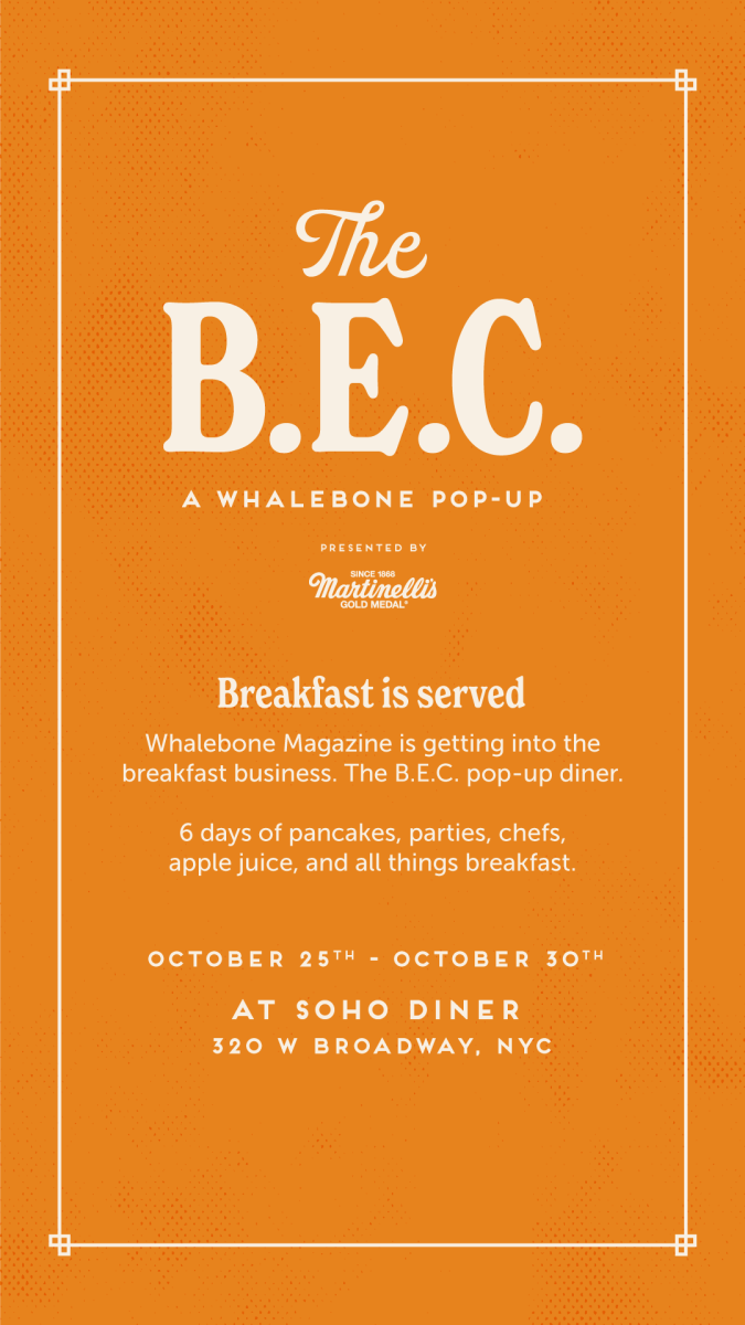 SOHO DINER and WHALEBONE MAGAZINE Breakfast Pop-up from 10/25-10/30 