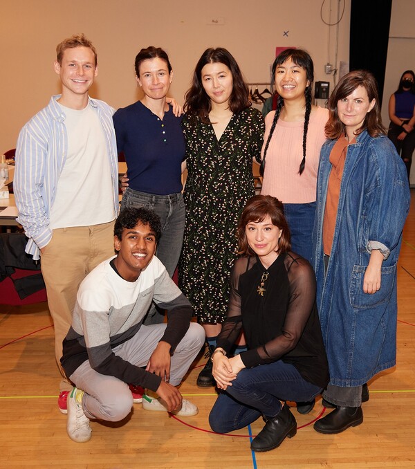 The cast with Annie Tippe (kneeling) and playwright Julia May Jonas (standing) Photo
