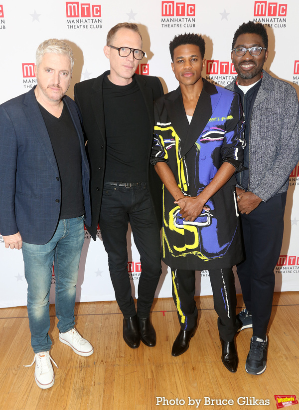 Playwright Anthony McCarten, Paul Bettany, Jeremy Pope and Director Kwame Kwei-Armah Photo