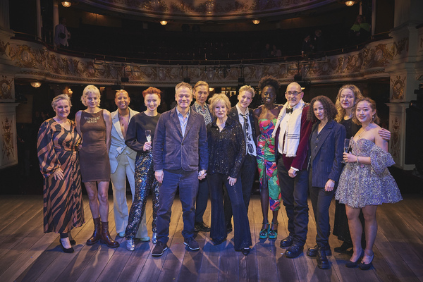 The full company with Michael Grandage and Neil Bratlett on stage after the opening n Photo